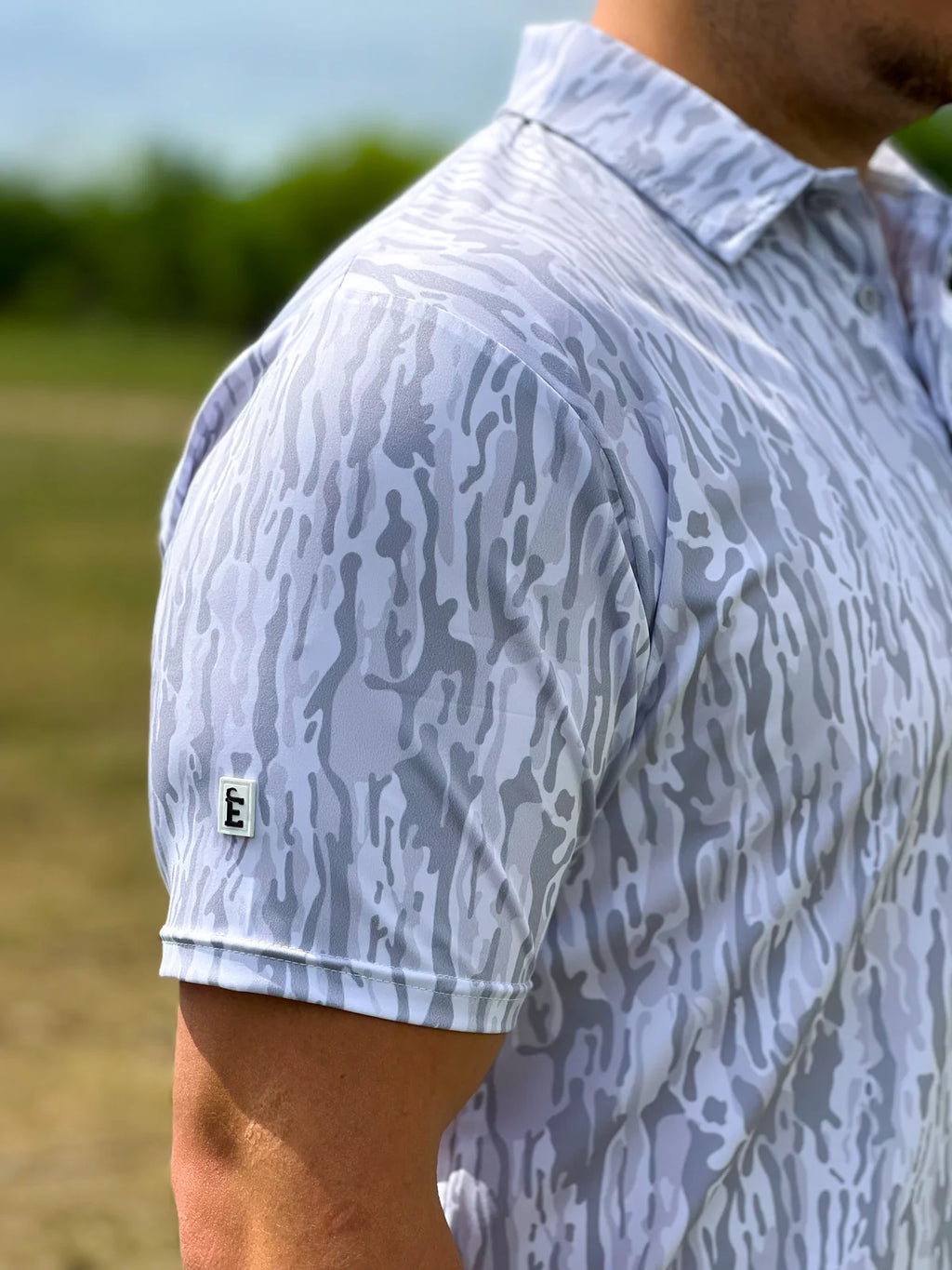 Mens White Ranch Camo Polo
